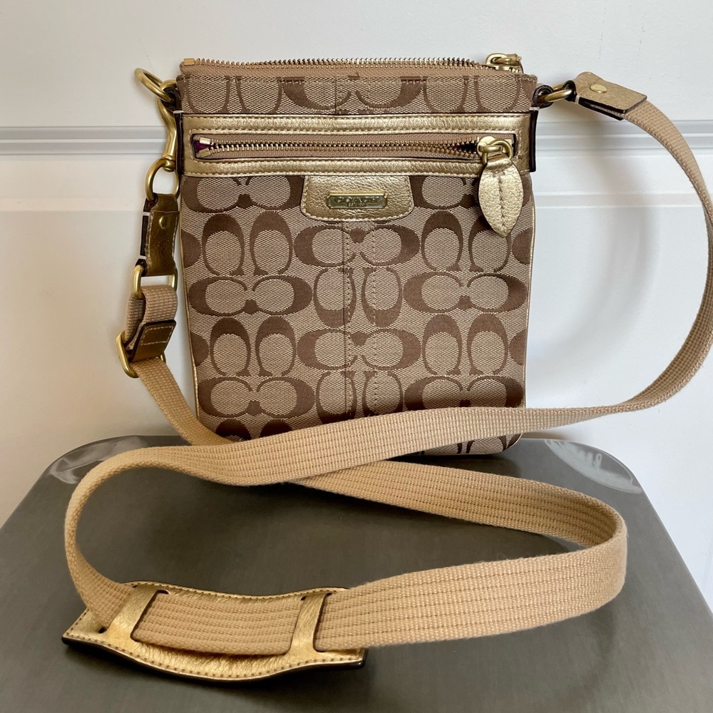 Leather and Canvas Coach Crossbody Purse